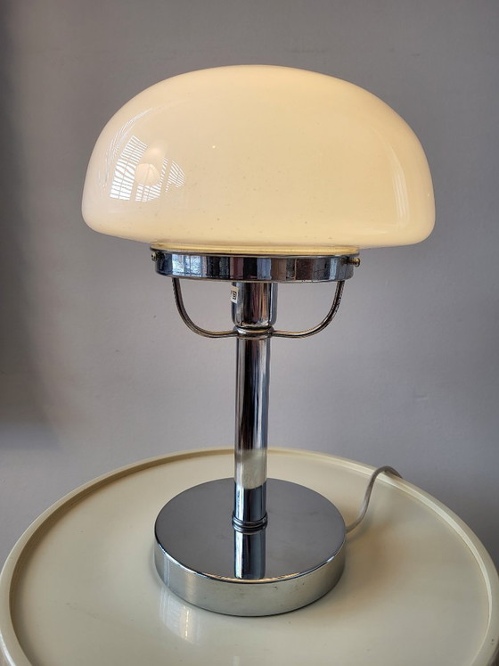 Image 1 of Mushroom lamp, vintage, chrome en mat wit glas