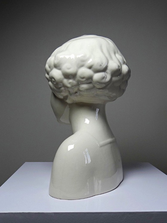 Image 1 of Très rare grand buste en faïence de Sarreguemines Art Déco ancien