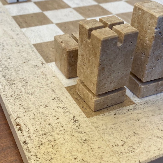 Image 1 of Angelo Mangiarotti chessboard 1970s travertine
