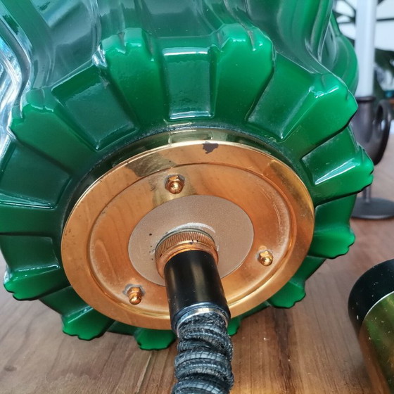 Image 1 of Grote Scandinavische hanglamp met uittrekbare arm, uitgevoerd in groen glas door Helena Tynell voor Flygsfors, jaren 60.