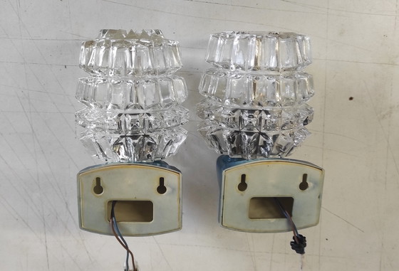 Image 1 of Apliques de pared de cristal azul y plástico - década de 1970