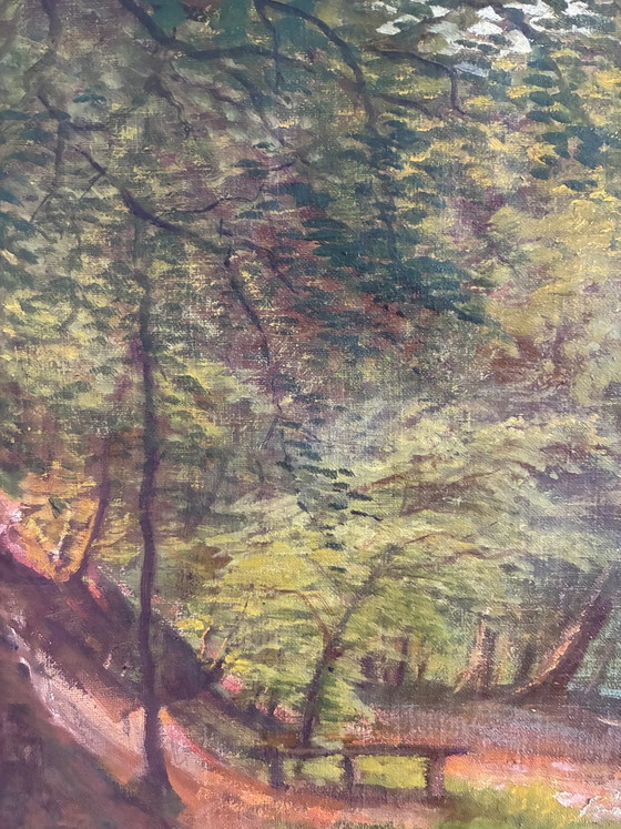 Image 1 of Vintage original oil painting forest landscape