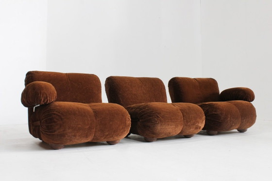 Modulaire bank, bruin fluweel-achtig, Modulaire banken, Textiel, Vintage (foto 3 van 10)