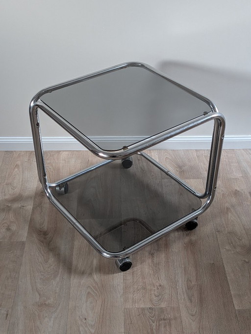 Vintage Space Age Chrome & Smoked Glass Trolley