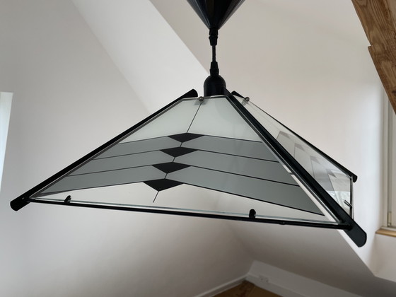 Image 1 of Tiffany style - Art Deco vintage pendant lamp made of metal and glass