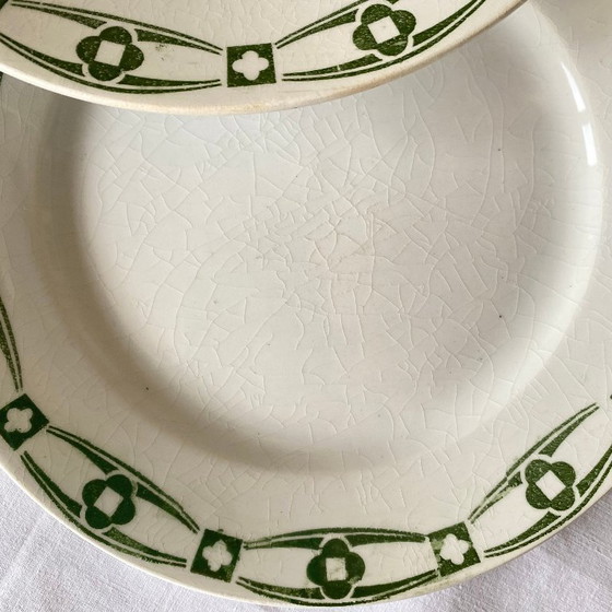 Image 1 of Set of 6 dessert plates, Creil and Montereau Labrador pattern, Annecy green, ironstone.
