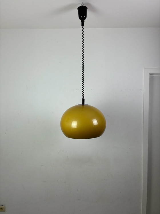 Vintage mushroom Pendant lamp Massive space age, Plastic, Chrome, Orange (photo 3 of 14)