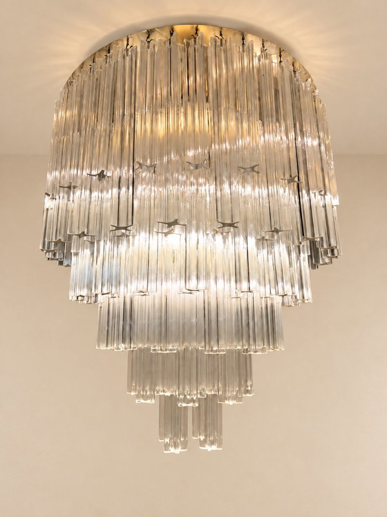 Vintage Italian Cris Big Crystal Chandelier, 1970s – Ø 60 cm – Gold (photo 4 of 9)