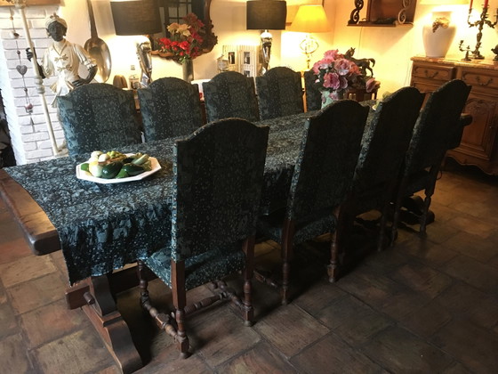 Tavolo da monastero + 9 sedie e 2 poltrone Luigi XIII in rovere., Tavoli da pranzo (foto 9 di 20)