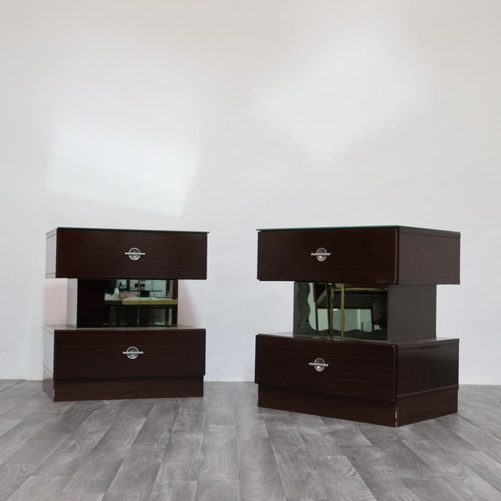 Image 1 of Coppia Di Comodini Ebano Macassar Cubic Design Modernariato Anni ‘80