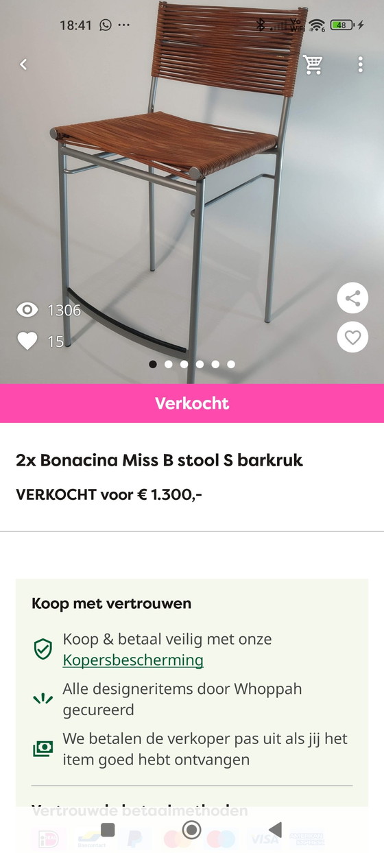 Image 1 of 2x Bonacina Miss B stools - design Tito Agnoli