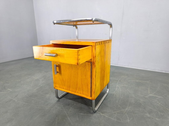 Image 1 of Bauhaus Chrome Tubular Nightstand with Glass Top, 1930s