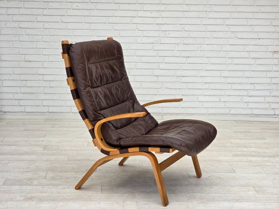 Image 1 of Anni '70, design danese di Farstrup, set di 2 poltrone, mobili in pelle, legno curvato.
