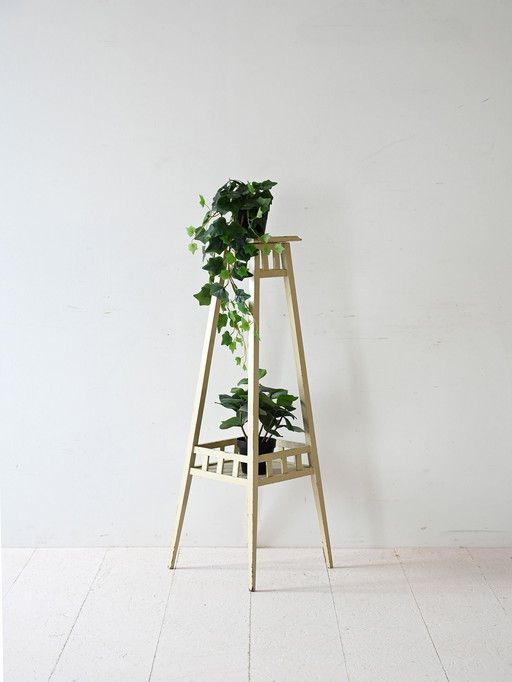 Vintage Swedish White Painted Wood Pedestal