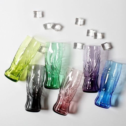 Set of 6 Luminarc Coca-Cola Glasses / Art Nouveau Butterfly Design / France / 2008