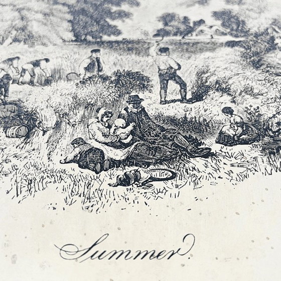 Image 1 of Antique framed copper engraving of a summer landscape "Summer" 1890s