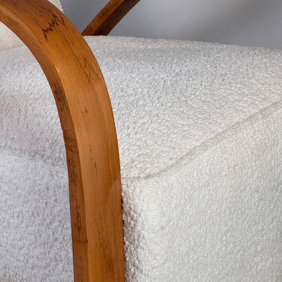 Image 1 of Paar französische Art-Déco-Sessel mit weißem Bouclé-Stoff, 1930er Jahre