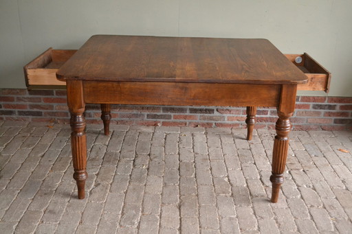 Antique Oak Wooden Dining Table With 6 Chairs