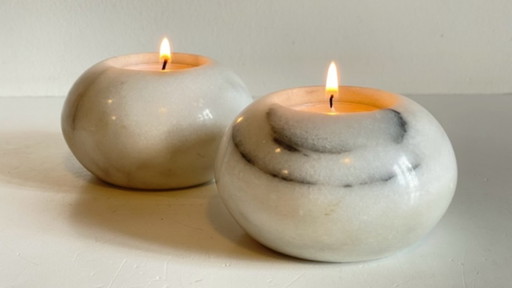2 MARBLE Ball Tealight Holders from the 70s