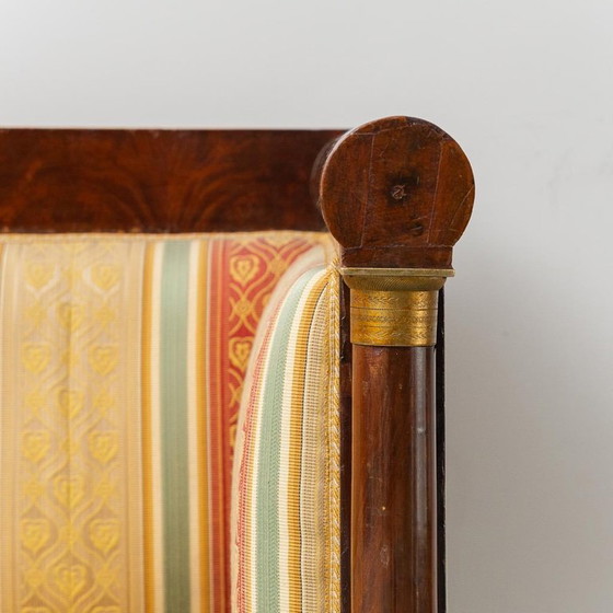 Image 1 of 3 SEATER VINTAGE WOODEN SOFA WITH STRIPED FABRIC FROM THE 50S, CLASSIC AND ELEGANT