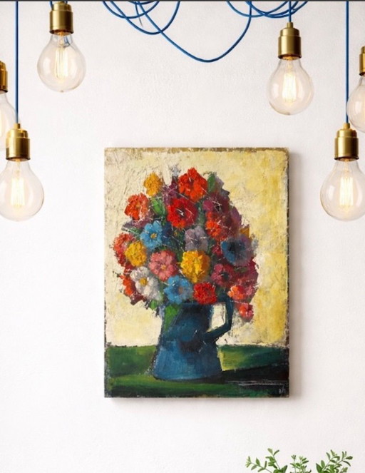 Small acrylic painting with palette knife, bouquet of flowers