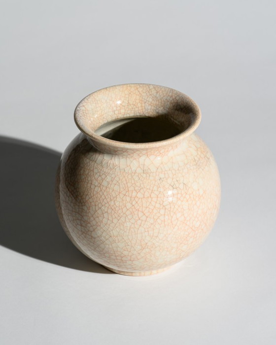 Image 1 of German Art Deco Crackle Glaze Ceramic Vase Duo Fürst Adolf Werkstätten Bückeburg