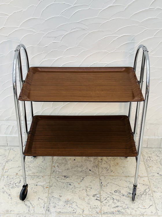 Image 1 of Carrello di servizio pieghevole vintage in cromo e laminato