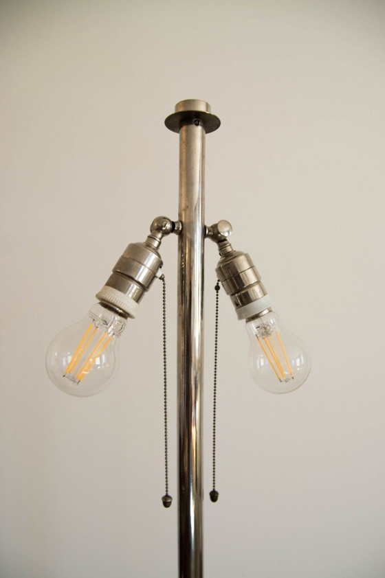 1930s Floor Nickel Lamp with Side Table – Functionalism, Bauhaus – Floor lights, Glass, Metal (photo 10 of 12)