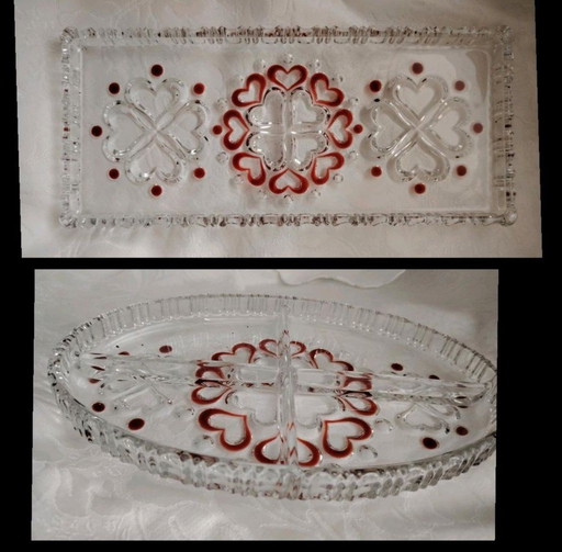 Walther Glas vintage snack bowl & cake plate, heart decor
