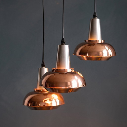 Vintage Metalen Cascade Hanglamp door Lakro Amstelveen met drie spots