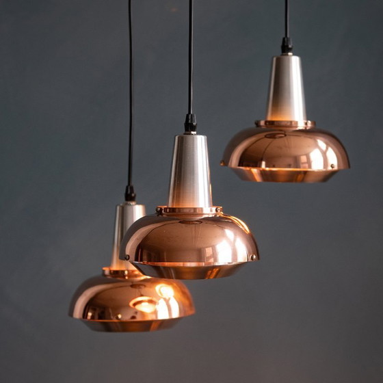 Image 1 of Vintage Metalen Cascade Hanglamp door Lakro Amstelveen met drie spots