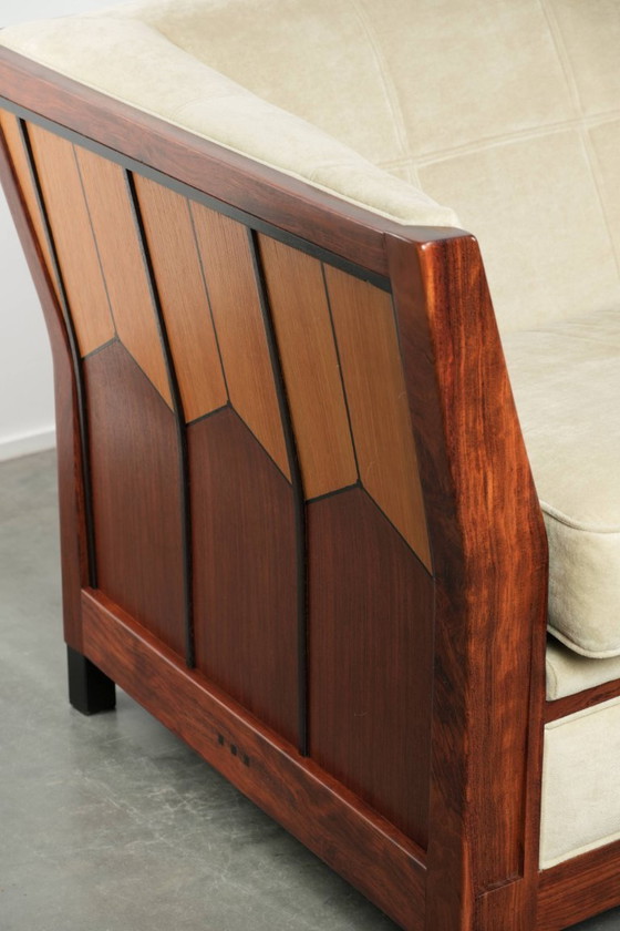 Image 1 of In goede staat verkerende Schuitema Art Deco design bank met prachtig houtwerk uit de Decoforma serie