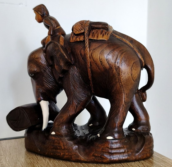 Sgabello / Tavolino elefante thailandese intagliato a mano in legno massello di Suar – Incl. statuetta (photo 12 of 15)