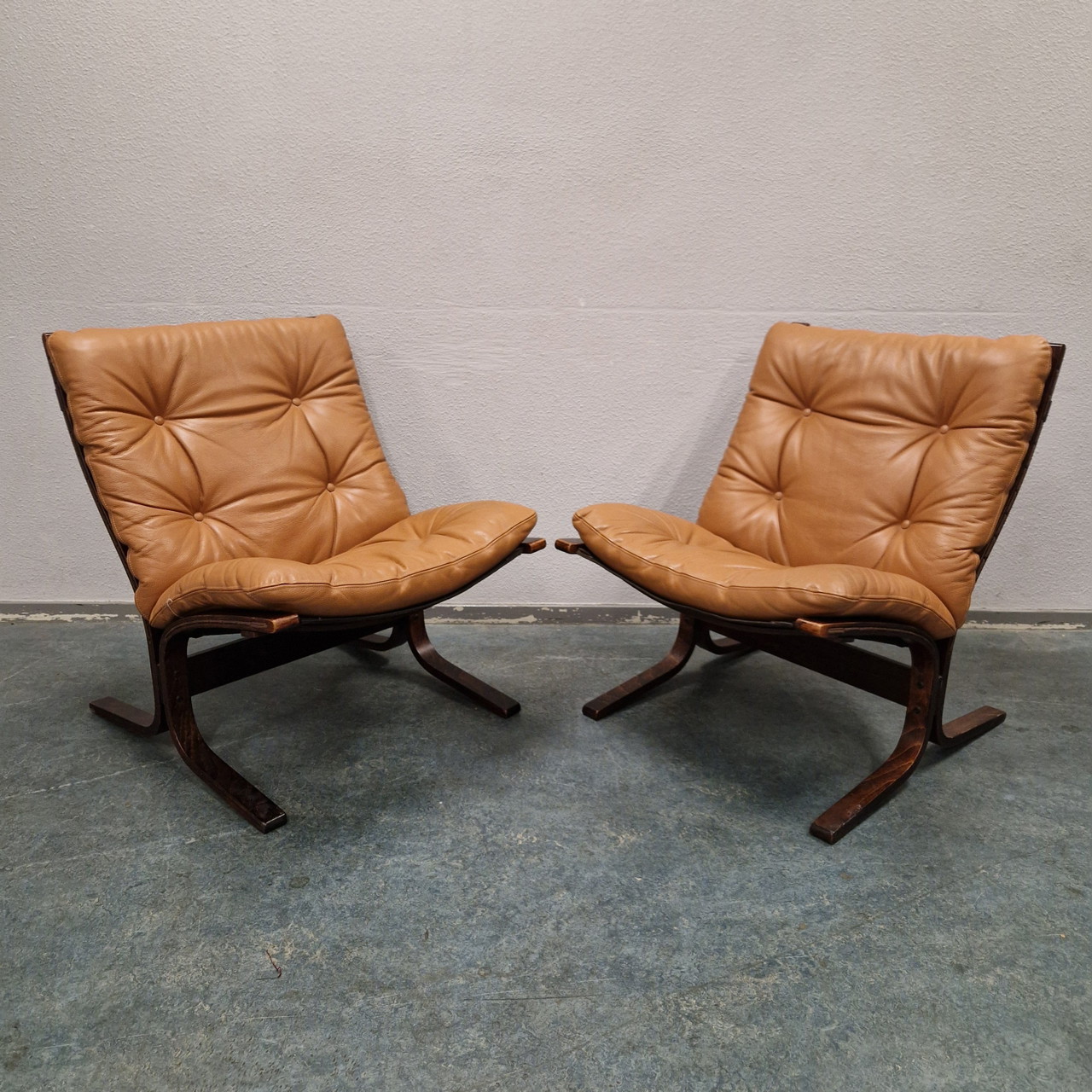 Set Ingmar Relling Siësta Chair Chairs Cognac Leren Vintage Fauteuil Westnova Jaren 60/70