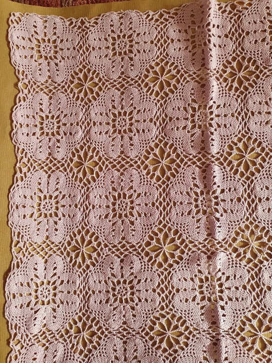 Unique handmade crocheted tablecloth, Pink, approx. 70x70 cm, Eigene Handarbeit, selbst gefertigt (photo 5 of 5)