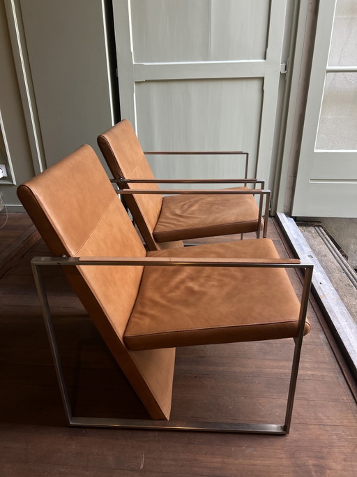 2 Arco Spine Fauteuils Cognac Leer