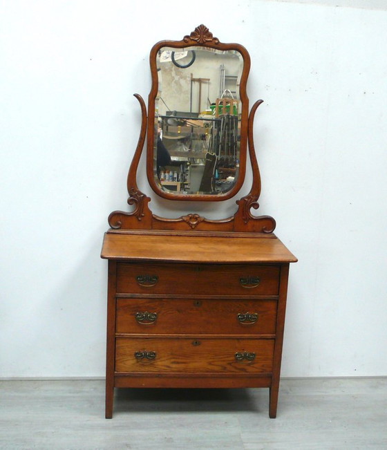 Image 1 of Cassettiera antica con specchio, 3 cassetti e specchio basculante, noce americano, circa 1900