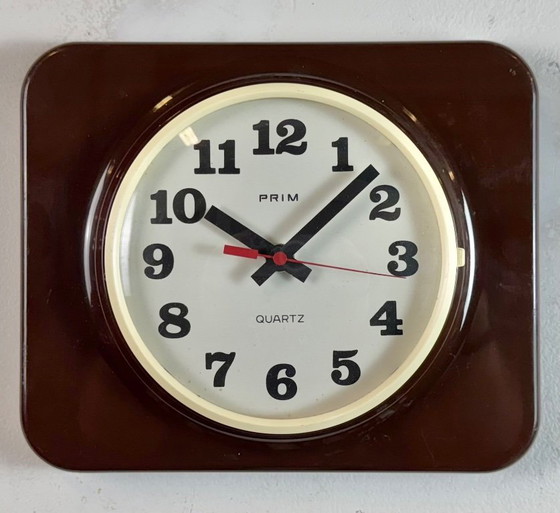Image 1 of Vintage Brown Plastic Wall Clock from Prim, 1970s