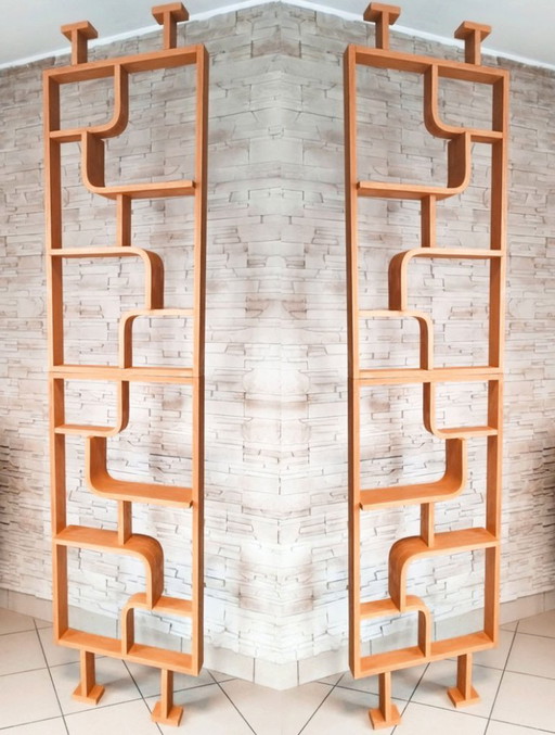 Two Ludvik Volak shelving partitions in curved beech wood