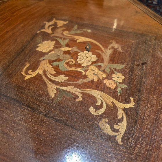 Image 1 of Table de jeu française de style Louis XV avec marqueterie, années 1960