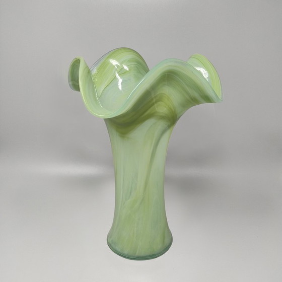 Image 1 of Vase vert étonnant des années 1960, signé Ca Dei Vetrai. Fabriqué en Italie.
