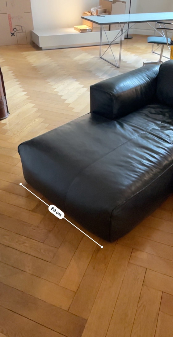 Image 1 of Large Black Leather Couch Sofa