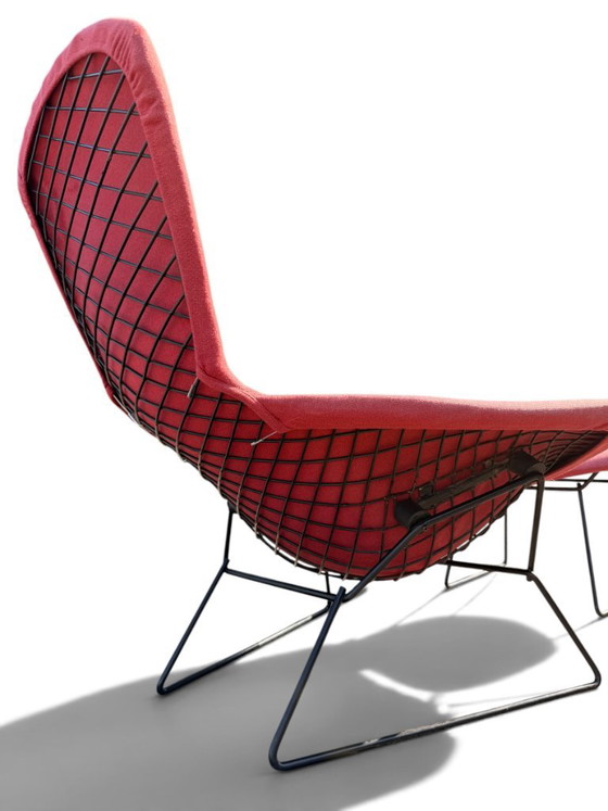 Autentica poltrona e poggiapiedi "Bird" di Harry Bertoia per Knoll - Acciaio nero e rosa sbiadito (photo 7 of 12)
