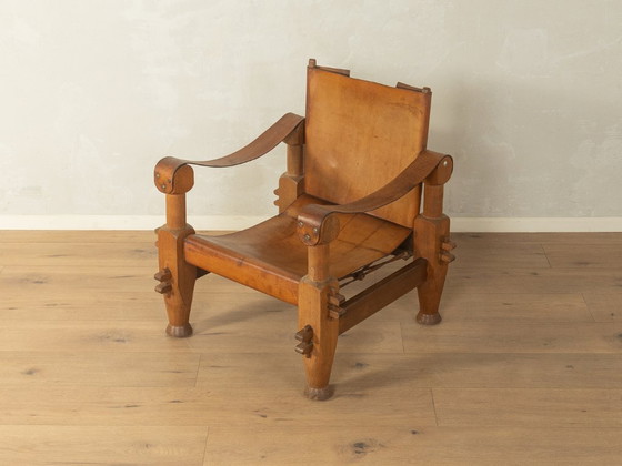 Brutalistische vintage safarifauteuil – Leather, Wood (photo 2 of 8)
