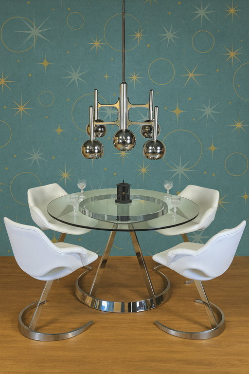 Grote Chromen Vintage Space Age Gaetano Sciolari hanglamp (70s) Itiliaans design (kroonluchter) bol lampen 