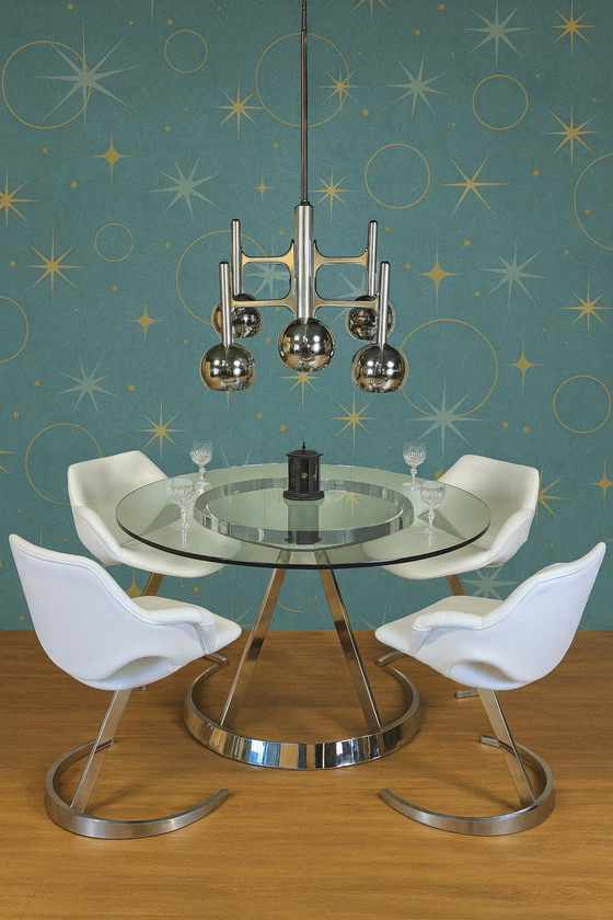 Image 1 of Grote Chromen Vintage Space Age Gaetano Sciolari hanglamp (70s) Itiliaans design (kroonluchter) bol lampen 