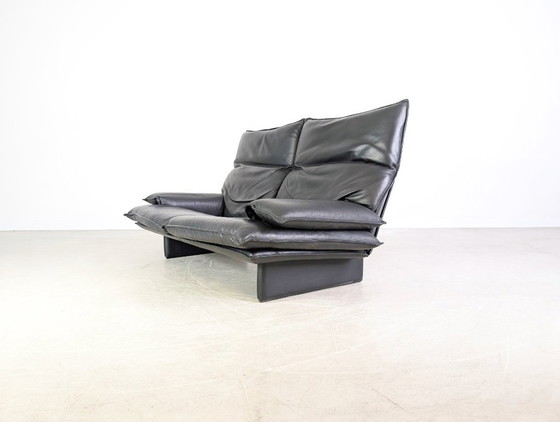 Image 1 of Vintage Italian 3-seater sofa, design couch, black leather, 1980s