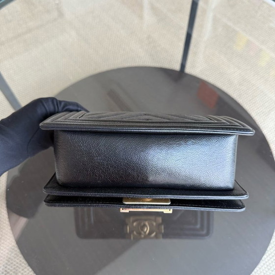 Image 1 of Chanel Boy Small - Caviar 20CM Chevron Black Gold Hardware Series 24