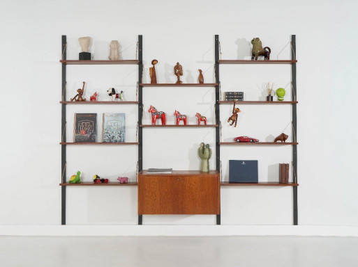 Danish Modular Shelving From The 1970s — Teak Veneer With Black Wall Rails, Ten Shelves – boekenkasten, Wood (photo 2 of 18)
