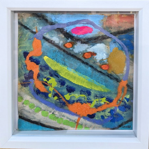 ABSTRACT EXPRESSIONIST 28 ORIGINAL OIL CANVAS SQUARE NIGEL WATERS SIGNED FRAMED